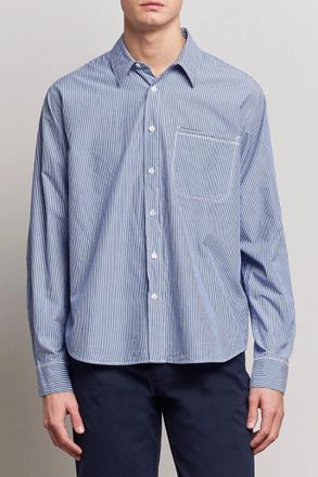 Orlebar Brown Grasmoor Stripe Cotton Shirt In Midnight Navy White