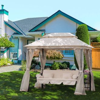 OUTSUNNY 3 Seater Swing Chair Hammock Gazebo Patio Bench Outdoor in Beige