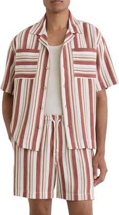 Reiss Celeste Stripe Camp Shirt in Red/stone at Nordstrom, Size Xx-Large