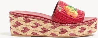 Valentino Garavani Bribri Raffia Wedge Slide With Floral Embroidery 65Mm Woman RED 35