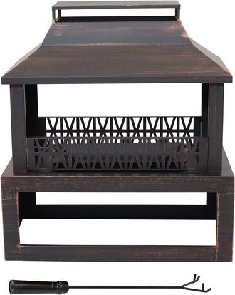 Sunnydaze Backyard Blaze Heavy-Duty Steel Outdoor Fireplace With Built-In Log Storage & Protective Cover