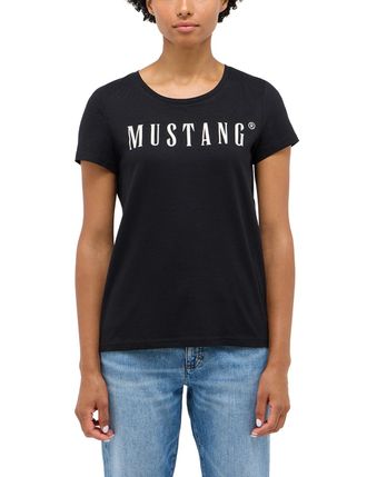 Mustang Kurzarmshirt MUSTANG Damen Style Alma, Damen, Gr. 4XL, schwarz, Jersey, 100% Baumwolle, Rundhals, Shirts Kurzarmshirt