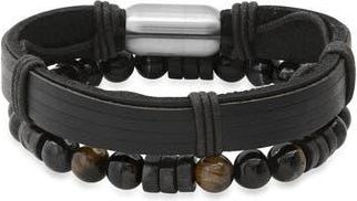 HMY Jewelry Black Leather Beaded Bracelet at Nordstrom Rack