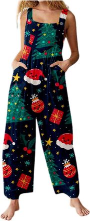 Generic Xmas Onesies Christmas Jumpsuit for Women UK Santa Claus Print Dungarees Snowman Print Tunic Long Overall High Waist Slim Fit Fitness Onsies Romper Wi