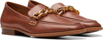 Clarks Womens Sarafyna Iris Dress Loafer, Tan Leather, 7 Wide