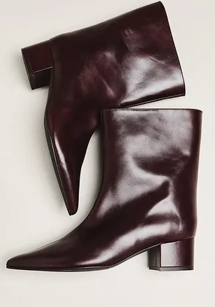 Maeve Leather Pointed-Toe Block Heel Boots