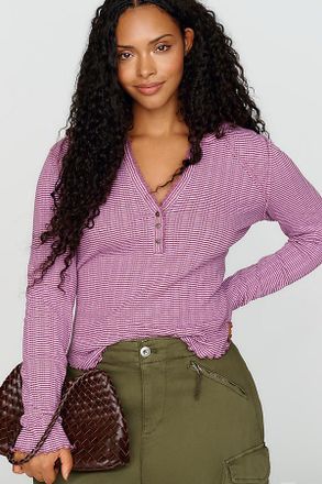Pilcro Lace Trim Henley Top