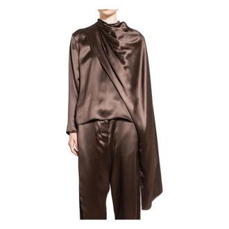 Magda Butrym Blouses, female, Brown, Size: XS Silk Satin Brown Blouse
