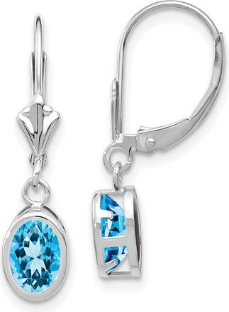 Diamond2Deal 14k White Gold 7x5mm Oval Blue Topaz Drop Dangle Earrings