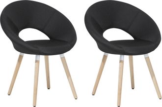 Beliani Beliani - Conjunto De 2 Sillas De Comedor Tapizadas Negro Con Patas De Madera Clara Estilo Ecl&eacute;ctico Moderno Roslyn