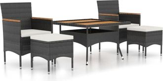vidaXL Set Comedor Jard&iacute;n 5 Pzas Rat&aacute;n Sint&eacute;tico Y Madera Acacia Negro Vidaxl