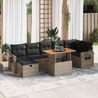 vidaXL Set Sof&aacute;s Jard&iacute;n Y Cojines 5 Pzas Rat&aacute;n Sint&eacute;tico Acacia Gris Vidaxl