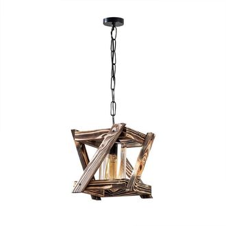 Wonderlamp Lámpara de techo rústica de madera y difusor transparente