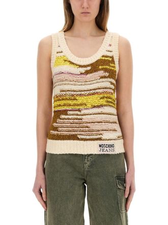 Moschino Multicolor Graphic Scoop Neck Top