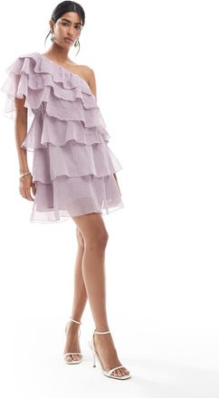 Vero Moda Vestito corto monospalla in chiffon a strati lilla con volant-Viola