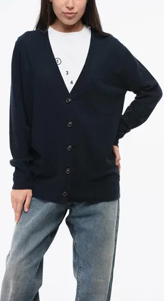 Maison Margiela Cardigan Scollo a V In Lana e Nylon a Tinta Unita Maison Margiela