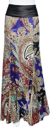 Just Cavalli Multicolor Printed Satin Ruffle Detail Maxi Skirt