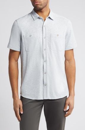 Johnston & Murphy Short Sleeve Slub Knit Button-Up Shirt in Gray at Nordstrom, Size X-Large