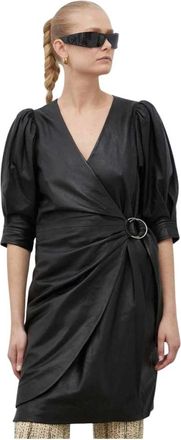 Day Birger Et Mikkelsen Vestido Cruzado de Piel - Dresses - Mujer - Negro - XS