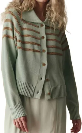 The Great. Scholar Cardigan With Crochet Stripes In Seafoam