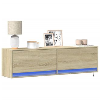 Berkfield Home TV Wall Cabinet with LED Lights Sonoma Oak 140x31x38 cm in Brown | Size: 140 x 31 x 38 cm