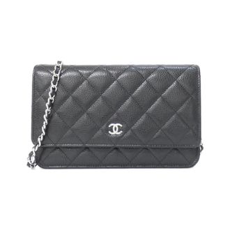 Chanel Black Bordeaux Grained Calfskin Chain/Shoulder Wallet (Pre-Owned)