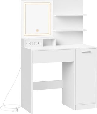 Vasagle Tocador con espejo led y regleta de 80 x 40 x 132.5 cm de color blanco