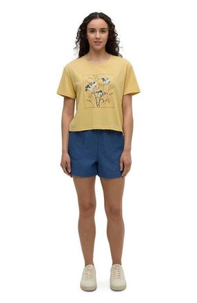 tentree Floral Crop T-Shirt in Dusk Yellow/meteorite Black at Nordstrom, Size X-Large