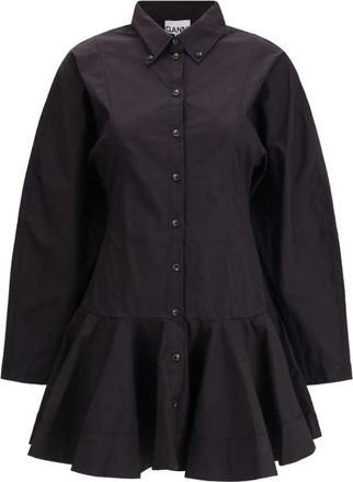 Ganni Korte Chemisier Jurk - Dames - Shirt Kleedjes - Zwart - S - Katoen - Kleedjes