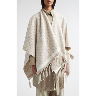 Ferragamo Gancini Monogram Wool Fringe Cape in Mascarpone at Nordstrom