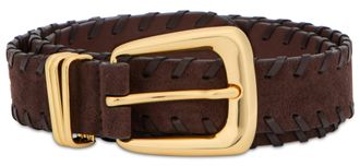 Veronica Beard Womens Leather Belt With Gold Buckle Espresso Calf Skin