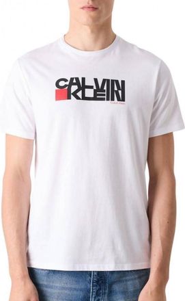 Calvin Klein Mens Short Sleeve Redbox Graphic T-Shirt with Logo, White (Brilliant White), XL