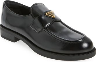 Prada Brushed Leather Loafer in Nero at Nordstrom, Size 38.5