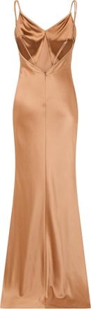 Elisabetta Franchi Womens Maxi Suede V-Neck Dress Brown Polyester
