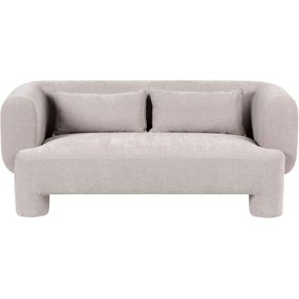 Beliani 3 Seater Sofa Dark Beige Fabric Upholstery Plush Texture Cylindrical Legs Organic Style HOGBO