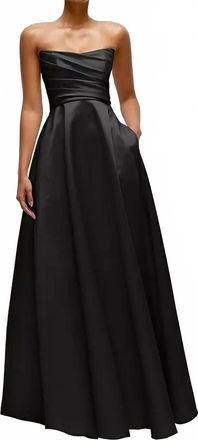 Dessy Strapless Draped Cat-Eye Satin Maxi Dress In Black