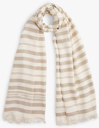 Tommy Hilfiger Womens Stripe Cotton-Linen Blend Scarf - Sandalwood