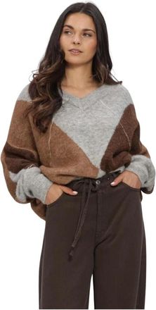 Second Female Forca Knit V-Neck - Dames - Truien - Veelkleurig - Maat: S Leer