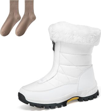 Generic Womens Non-slip Warm Zipper Snow Boots, Waterproof Faux Fur Winter Mid-Calf Booties Outdoor Insulated Boot