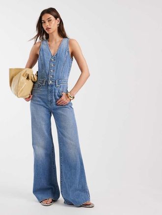 Levi's Tuta jumpsuit a canotta e a fondo ampio in denim blu medio