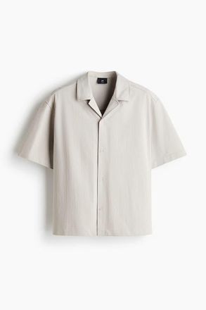 H&M Relaxed Fit Textured Resort Shirt in Light Gray at Nordstrom, Size Xx-Large