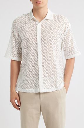 Open Edit Oversize Texture Short Sleeve Button-Up Shirt in White at Nordstrom, Size Xx-Large