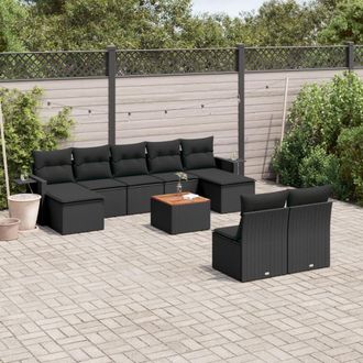 vidaXL Vidaxl - Set De Sof&aacute;s De Jard&iacute;n 10 Pzas Cojines Rat&aacute;n Sint&eacute;tico Negro