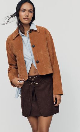 Moon River Faux Suede Wrap-Belt Mini Skirt