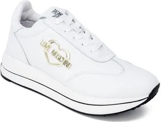 Love Moschino Womens White Leather Low Top Sneakers