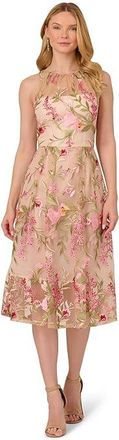 Adrianna Papell Embroidered Fit and Flare Womens Dress Pink : 10, Nylon