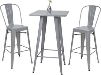 Hhg non utilizzato] Set tavolo 2x sedie sgabelli bar design industriale 866 metallo grigio