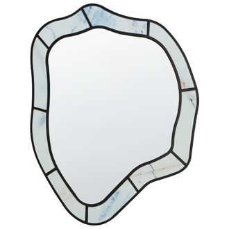 Beliani Espejo De Pared Moderno Con Forma Irregular Y Ganchos De Cristal Y Mdf Azul Claro Liverdun