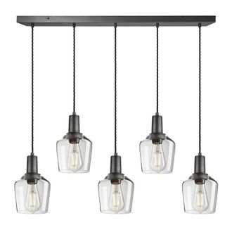 Industville Sleek Glass Schoolhouse 5 Wire Cluster Lights - 5.5 inch - Clear in Dark Grey | Size: Large