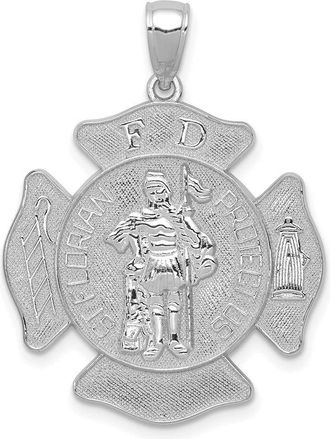 Diamond2Deal 14k White Gold Large FD St. Florian Badge Pendant
